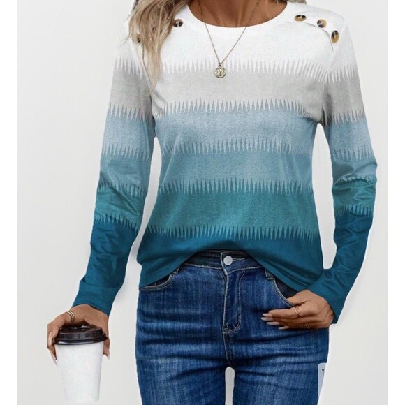 Boho Ombre Long Sleeve Shirt with M Button Accent Minimalist Shoulders Medium - Picture 1 of 8